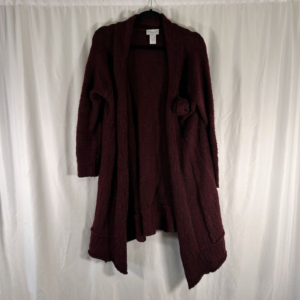 Soft Surroundings Wool Alpaca Sweater Women's Large Burgundy Knit Open Front